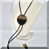 J132. Vintage brass and leather bolo tie. Signed by the artist.1989. - $32 
